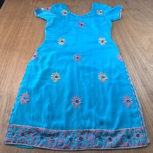 Tiffany Fashions Dress Womens S Blue Embroidered Boho Slit Resort